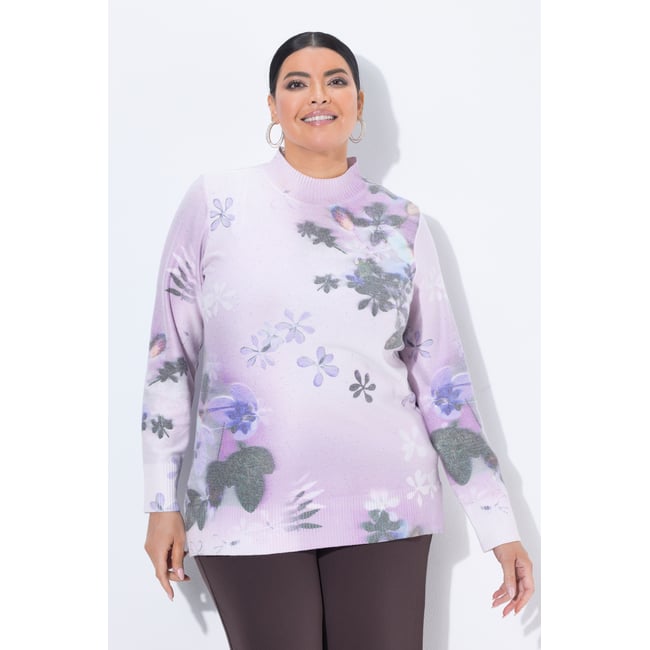 Pull col montant et manches longues lilas clair <span itemprop=