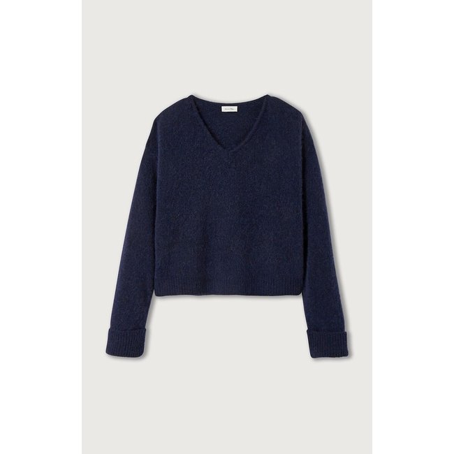 Pull ample col V, manches longues, EAST marine chiné <span itemprop=