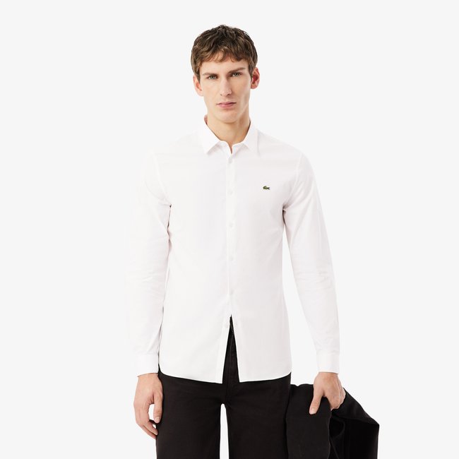Chemise slim fit popeline de coton stretch blanc-001 <span itemprop=