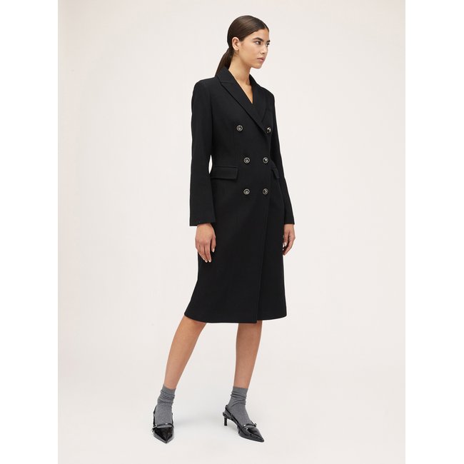 Manteau slim fit en drap de laine mélangée avec trame diagonale avec doublure intérieure noir <span itemprop=