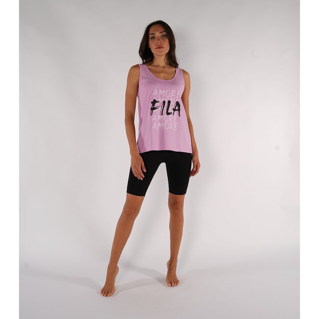 Cotton jersey short pyjamas with vest top cycling shorts pink black Fila La Redoute