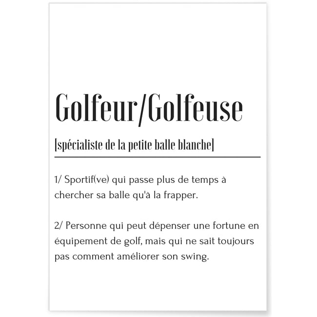 Affiche Définition Golfeur Couleur blanc <span itemprop=