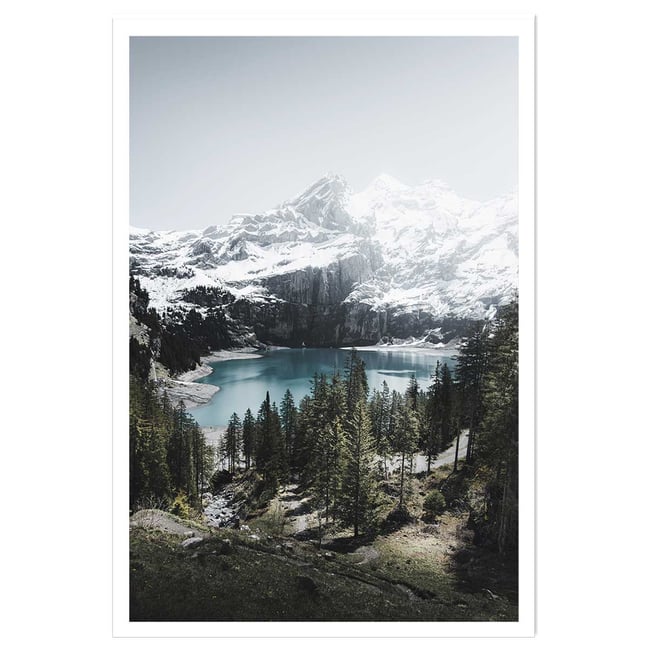 Affiche paysage lac de montagne au sommet - HEXOA