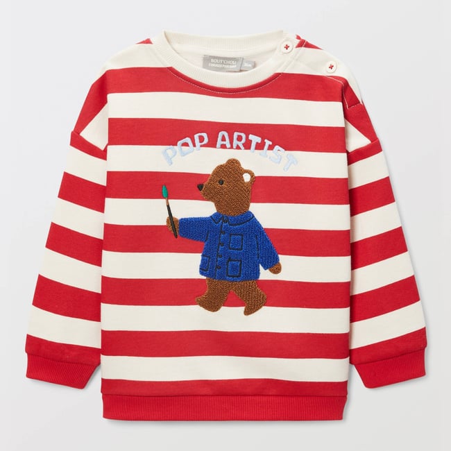 Sweat rayé et brodé en coton BIO GOTS eclat <span itemprop=