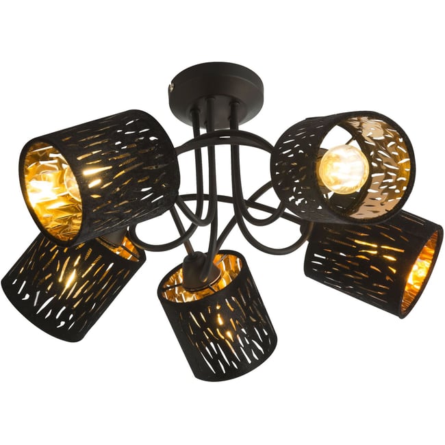Plafonnier 5 lumières en velours ajouré TUXON Couleur noir <span itemprop=