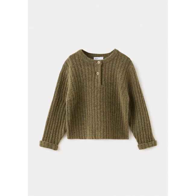 Pull-over maille détail boutons kaki <span itemprop=