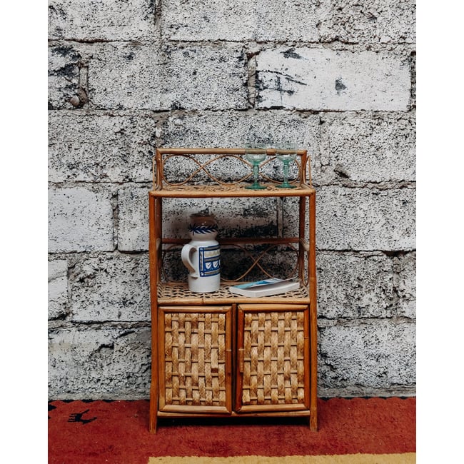 Meuble de rangement en rotin Michel N°120 - Bon état Couleur bois <span itemprop=