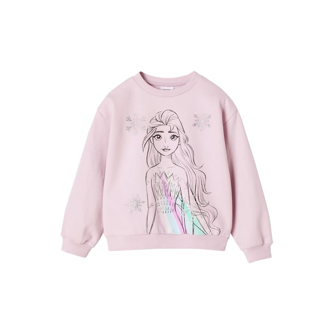 Sweat Reine des neiges Elsa glitter lilas poudré <span itemprop=