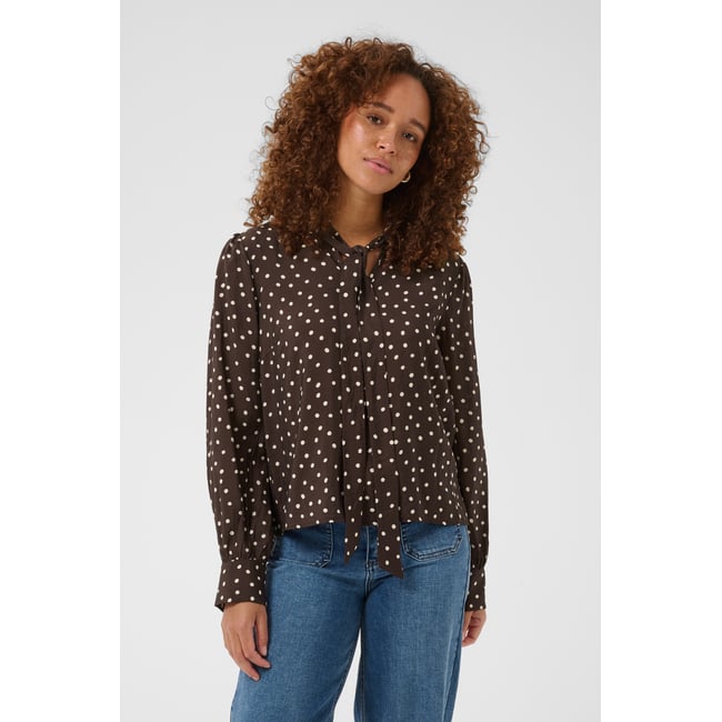 Blouse à manches courtes marron coffee bean turtledove dot <span itemprop=