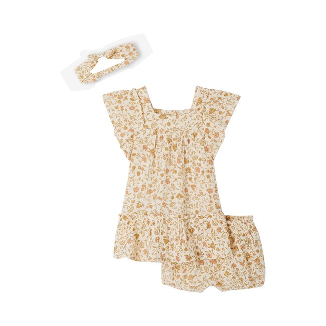 Coffret cadeau robe + bloomer + bandeau écru <span itemprop=