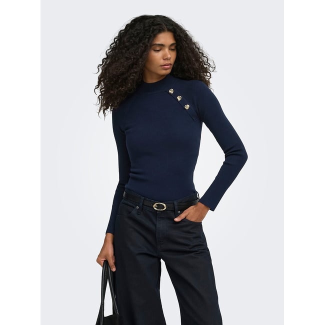 Tight High Neck Button Detail Jumper - ONLY