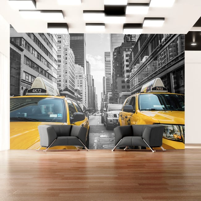 Papier peint intissé panoramique Ville et Architecture New York taxi Couleur jaune / doré <span itemprop=