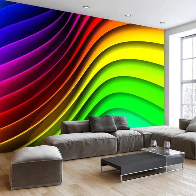 Papier peint intissé panoramique Abstractions Rainbow Waves 1 Couleur vert <span itemprop=