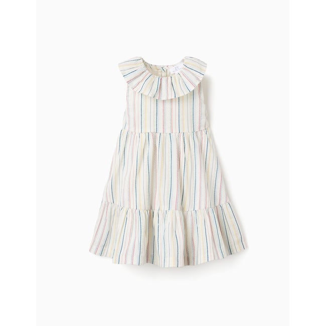 Robe sans manches en coton à rayures ethniques B&S blanc <span itemprop=