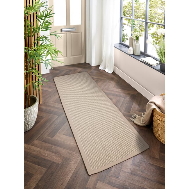 Herringbone Border Boucle Runner Rug - SO'HOME