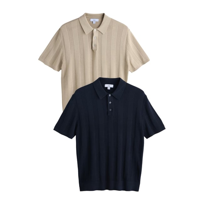 Polo standard rayé en pointelle, lot de 2 - NEXT