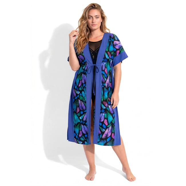 Robe midi motif papillons lys <span itemprop=