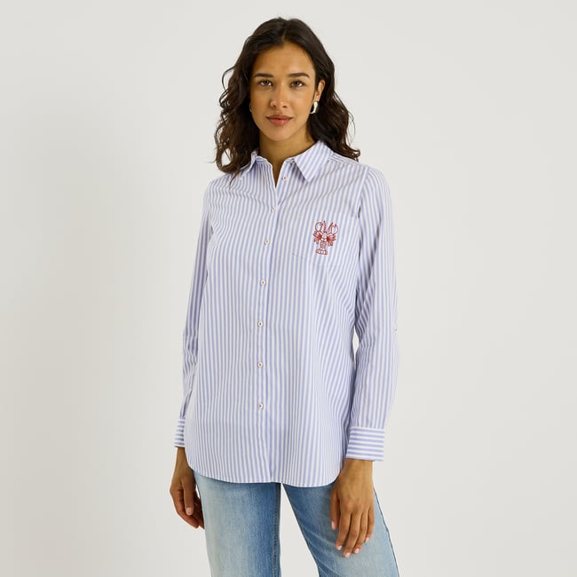 Chemise rayée à broderies bleu <span itemprop=