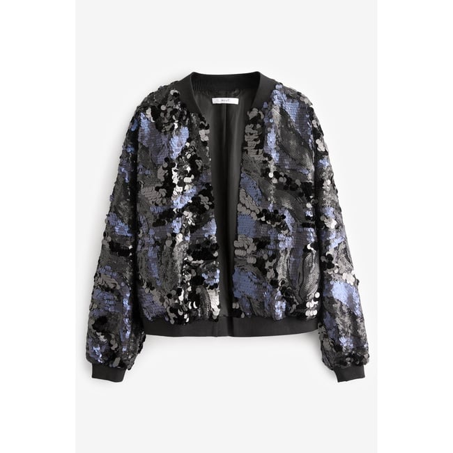 Blouson bombardier à sequins bleu foncé <span itemprop=