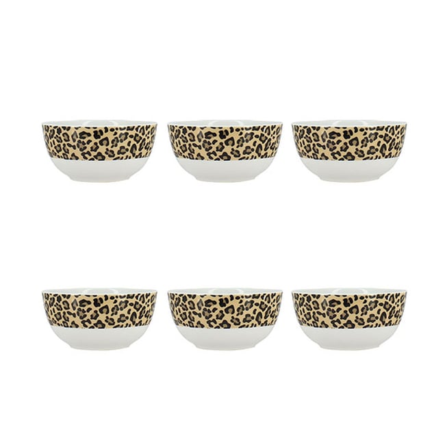 Lot de 6 bols 60cl en porcelaine, LEOPARD Couleur beige <span itemprop=