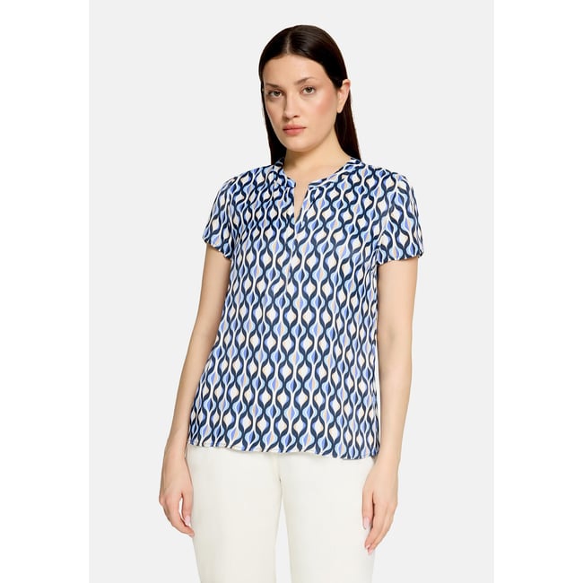 Chemisier en satin à imprimé bleu/blanc <span itemprop=