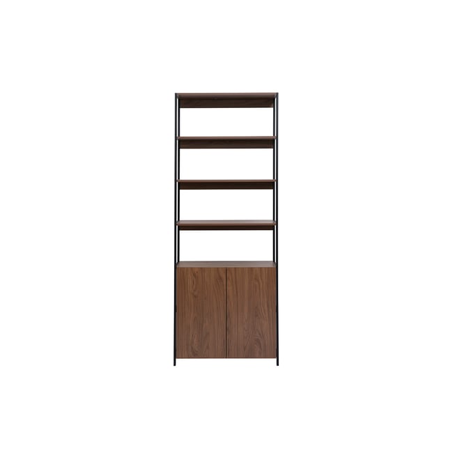 Bibliothèque avec rangements finition bois clair chêne et métal noir L80 cm MAXENCE Couleur noyer / noir <span itemprop=