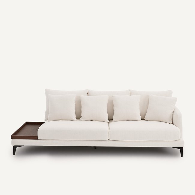 Demi-canapé avec plateau, en toile polyester, MODERNISTE design Emmanuel Gallina craie <span itemprop=