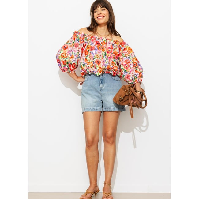 Short en jean délavé jean clair <span itemprop=