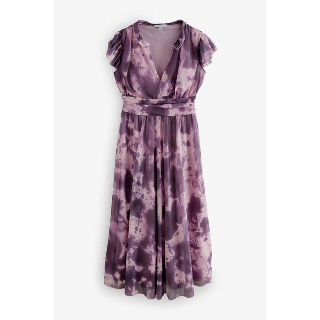 Robe mi-longue imprimée col v en tulle plissé - NEXT