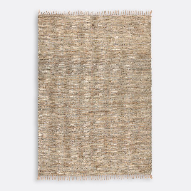 Tapis jute et cuir, Aidas Couleur naturel/gris <span itemprop=