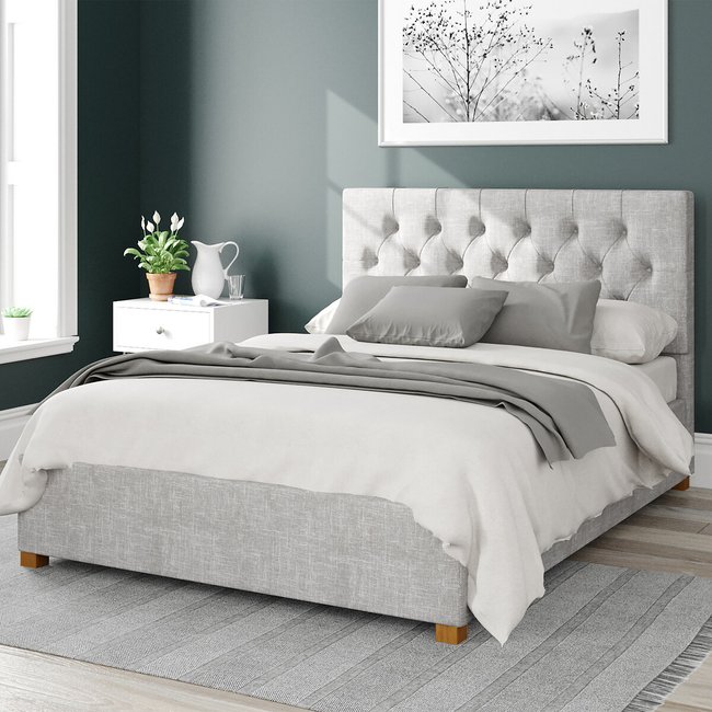 Olivier Pure Pastel Cotton Storage Ottoman Bed with Button Tufted Upholstered Headboard - ASPIRE