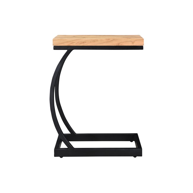 Table d'appoint design rectangulaire en bois massif et métal noir L45 cm BREAK Couleur naturel <span itemprop=