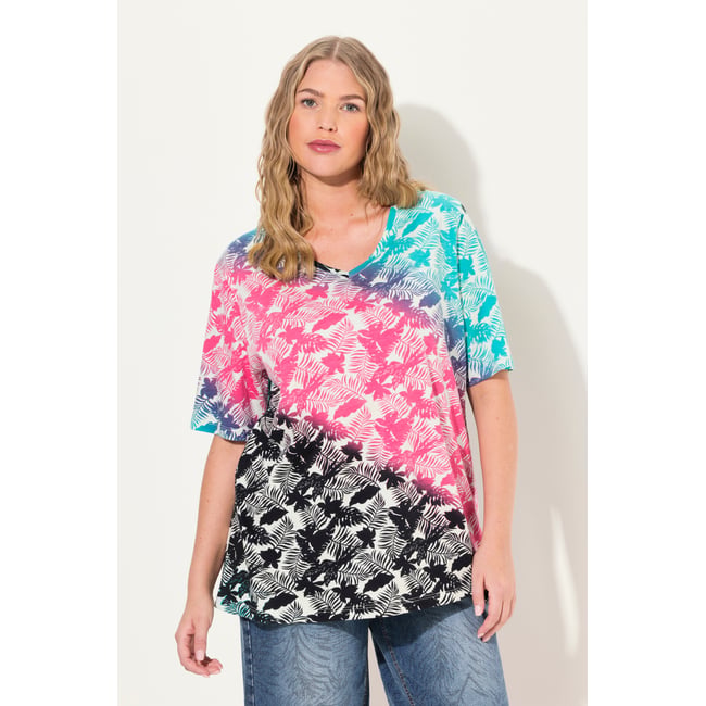 T-shirt long à manches courtes et col V - rose pâle <span itemprop=