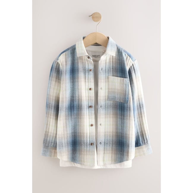 T-shirt et chemise à carreaux/manches longues vérification de l'ombre bleue <span itemprop=