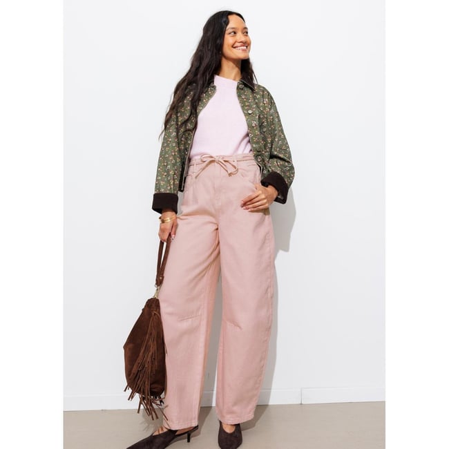 Pantalon balloon toile rose <span itemprop=