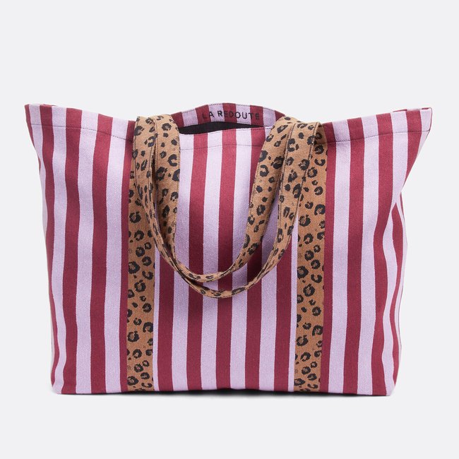 Gestreifte Tote Bag mit Henkeln im Leopardenmuster bordeauxrot gestreift LA REDOUTE COLLECTIONS