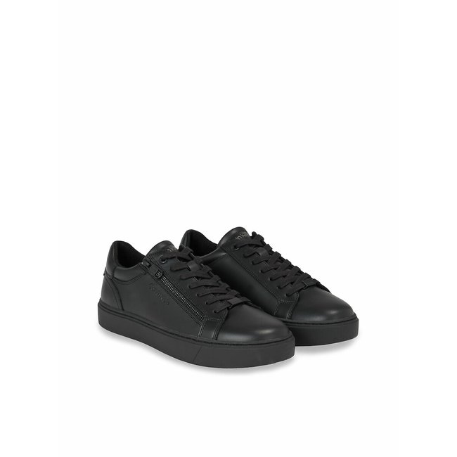 Leather Zipped Trainers, black, CALVIN KLEIN