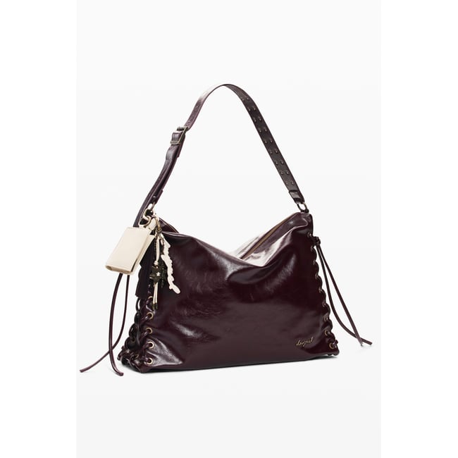 Grand sac brillant tressé marron <span itemprop=