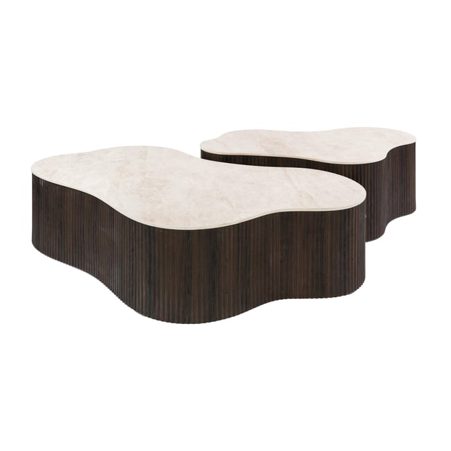 Table basse forme organique en céramique (lot de 2) MAHAL Couleur décor marbre <span itemprop=
