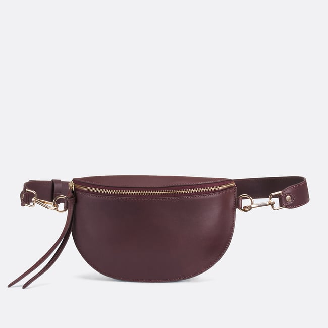 Sac banane en cuir   bordeaux <span itemprop=