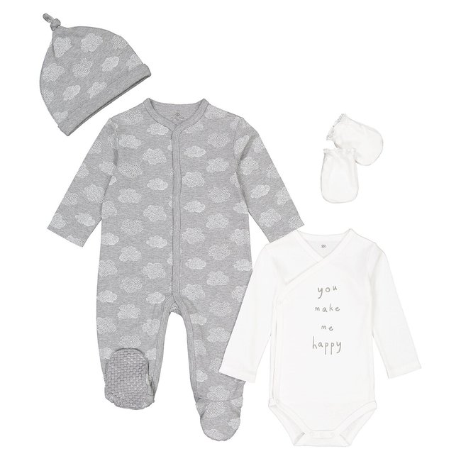 Kit naissance en coton gris imprimé <span itemprop=
