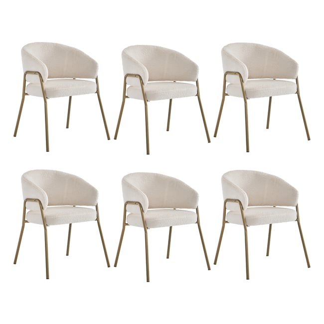 Lot de 6 fauteuils de salle à manger modernes en tissu bouclette, JERRIES Couleur blanc <span itemprop=