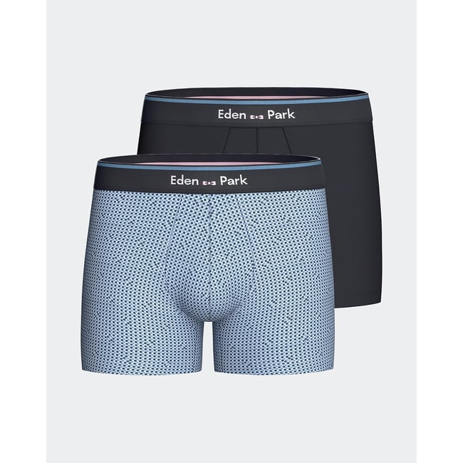 Lot de 2 boxers, 1 uni et 1 imprimé bleu + bleu marine <span itemprop=