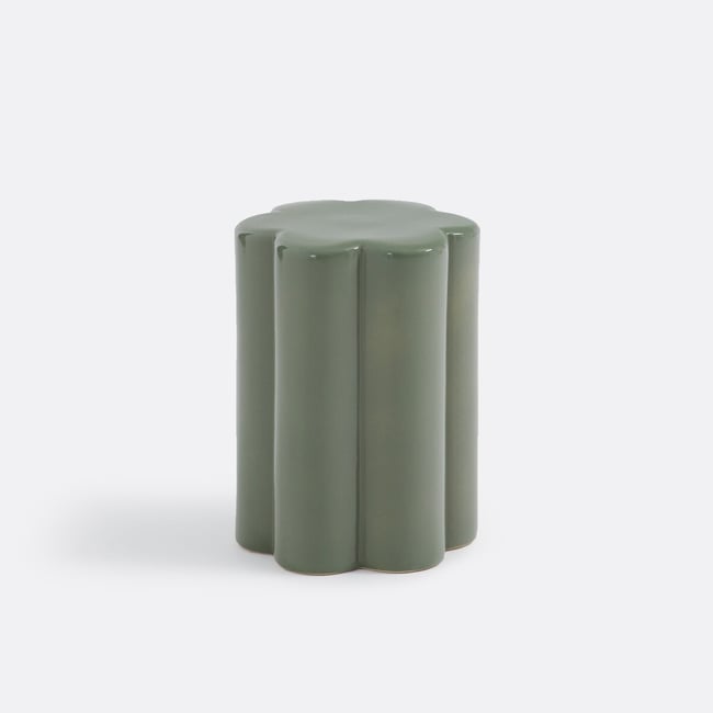 Bout de canapé et chevet fleur en céramique, Jelly Couleur kaki <span itemprop=