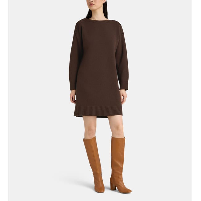 Robe pull courte droite oprince laine marron chocolat <span itemprop=