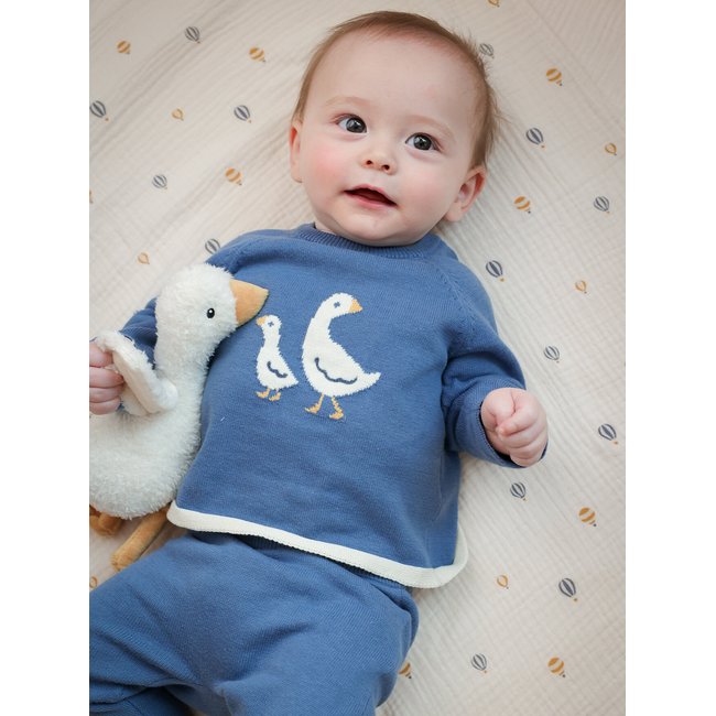 Ensemble en tricot coton biologique bleu porcelaine <span itemprop=