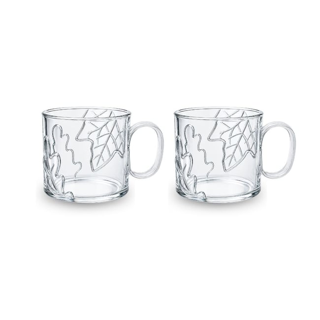 Lot de 2 mugs en verre feuilles, LES AMIS DES BOIS Couleur transparent <span itemprop=