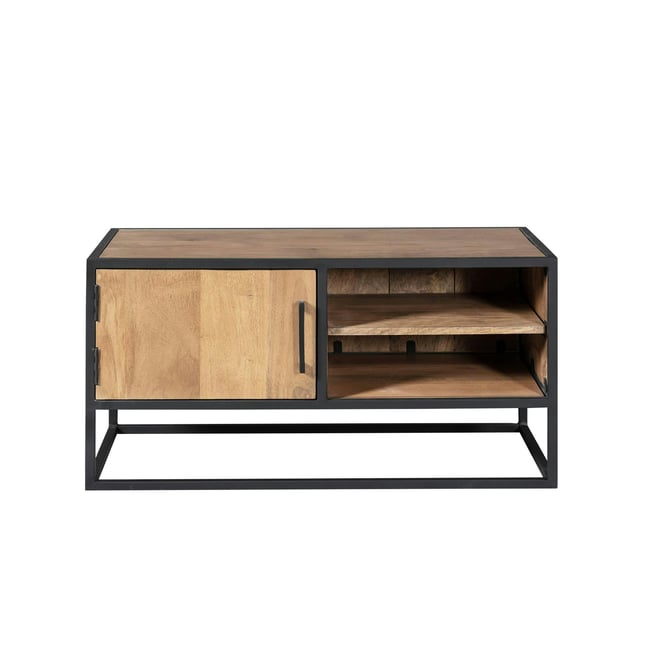 Meuble TV bois et métal 1 porte RIVANO Couleur bois clair <span itemprop=