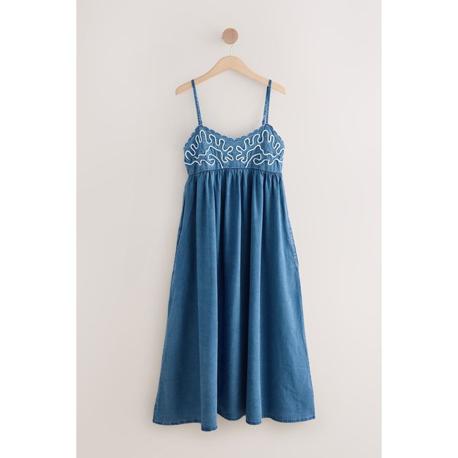 Robe longue légère en jean cornelli bleu <span itemprop=