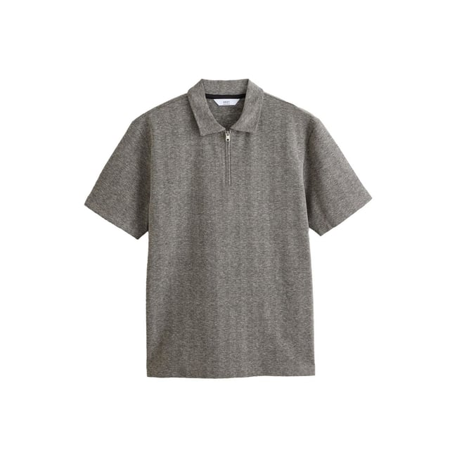 Polo à col zippé et chevrons marron <span itemprop=